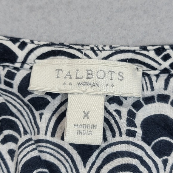 Talbots Women's Tunic Top Black White Geometric Lace Bib Long Sleeve Cotton XL - Picture 3 of 8